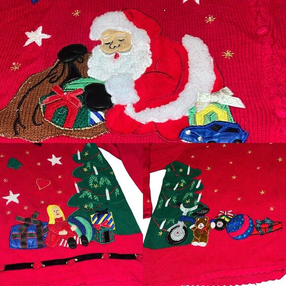Vintage Designers Original Studio Red Christmas Cardigan Santa Doll 2X - Picture 8 of 10